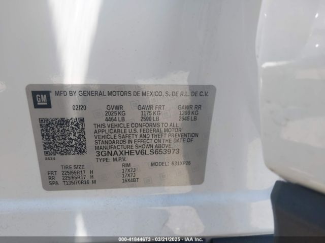 3GNAXHEV6LS653973 Chevrolet lyx - direct injection, vvt, fgt, turbo, alum, gen1