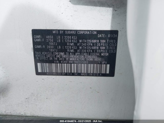 4S4BTANC1R3231893 Subaru Outback Limited