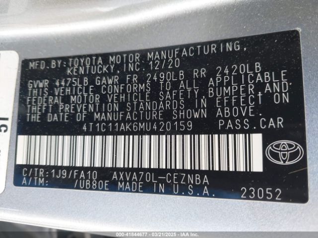 4T1C11AK6MU420159 Toyota CAMRY LE