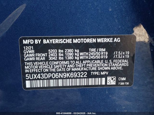 5UX43DP06N9K69322 BMW X3 Sdrive30i