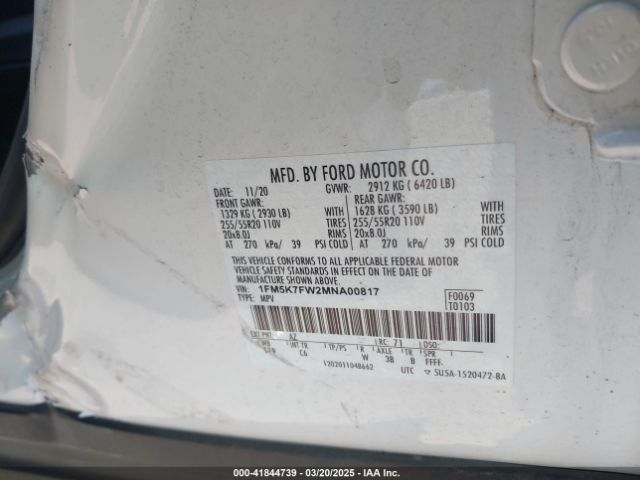 1FM5K7FW2MNA00817 Ford Explorer Limited