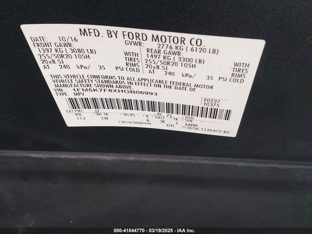 1FM5K7F8XHGB06993 Ford Explorer Limited