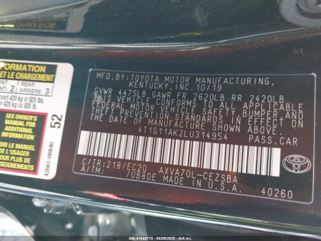 4T1G11AK2LU314954 Toyota Camry Se Nightshade Edition