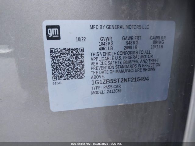 1G1ZB5ST2NF215494 Chevrolet Malibu Fwd Ls