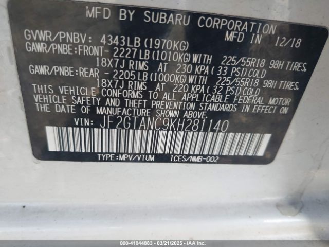 JF2GTANC9KH281140 Subaru Crosstrek 2.0i Limited