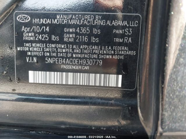 5NPEB4AC0EH930779 Hyundai SONATA GLS