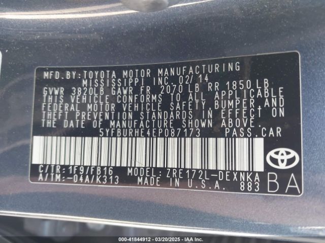 5YFBURHE4EP087173 Toyota Corolla Le Plus