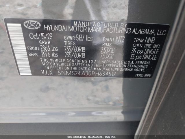 5NMS24AJ0PH634517 Hyundai Santa Fe Sel