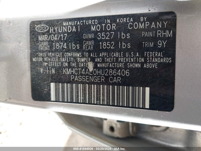 KMHCT4AE0HU286406 Hyundai ACCENT SE