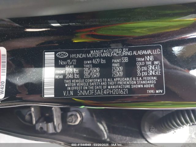 5NMJF3AE4PH201621 Hyundai TUCSON SEL