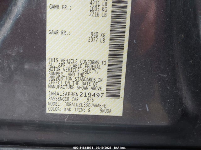 1N4AL3AP9EN219497 Nissan Altima 2.5 Sv