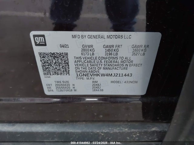 1GNEVHKW4MJ211443 Chevrolet Traverse Awd Lt Leather