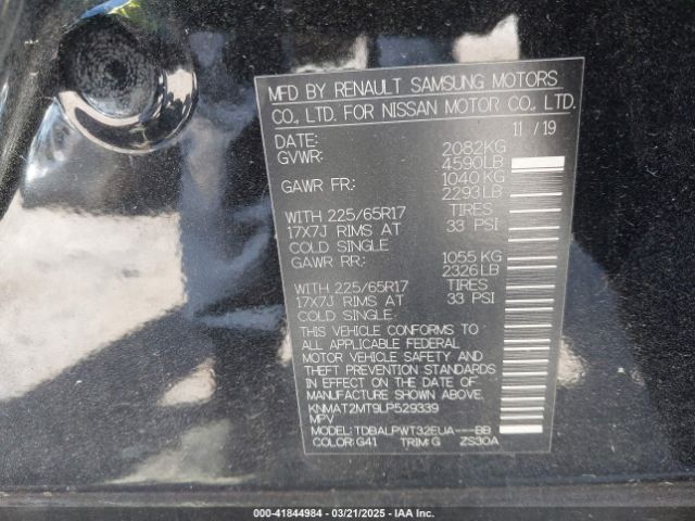 KNMAT2MT9LP529339 Nissan Rogue S Fwd