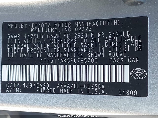 4T1G11AK5PU785700 Toyota CAMRY SE