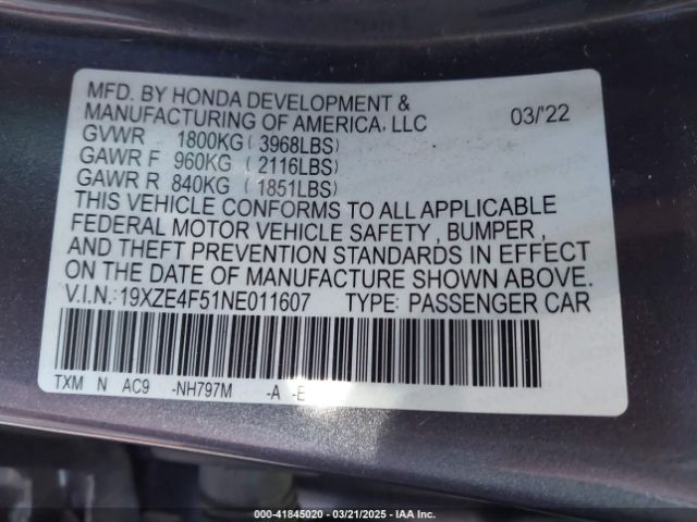 19XZE4F51NE011607 Honda INSIGHT EX