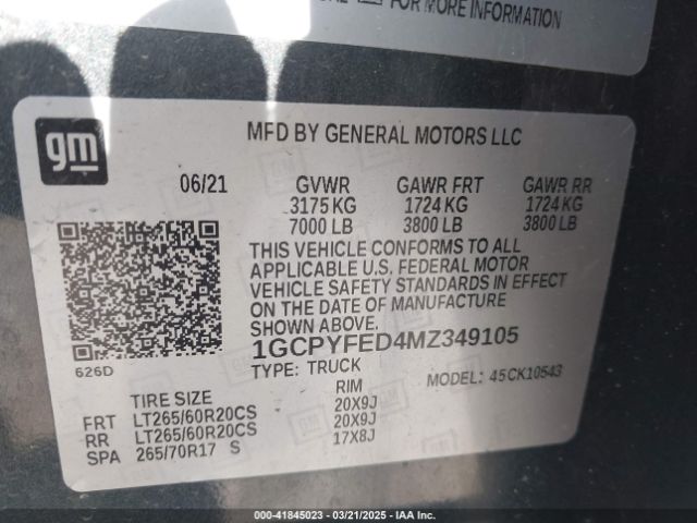 1GCPYFED4MZ349105 Chevrolet Silverado 1500 4wd  Short Bed Lt Trail Boss