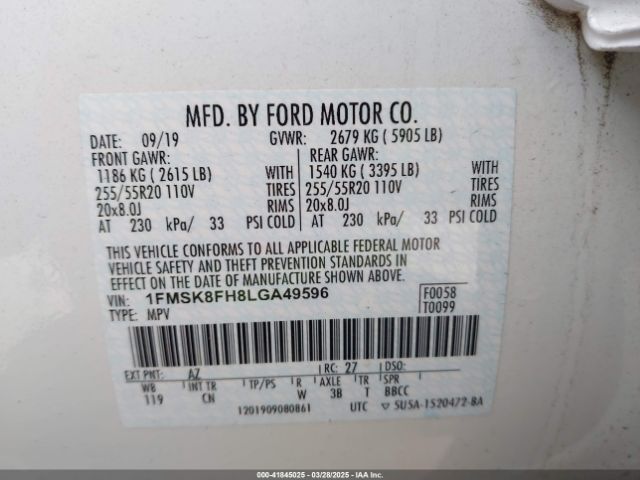 1FMSK8FH8LGA49596 Ford Explorer Limited