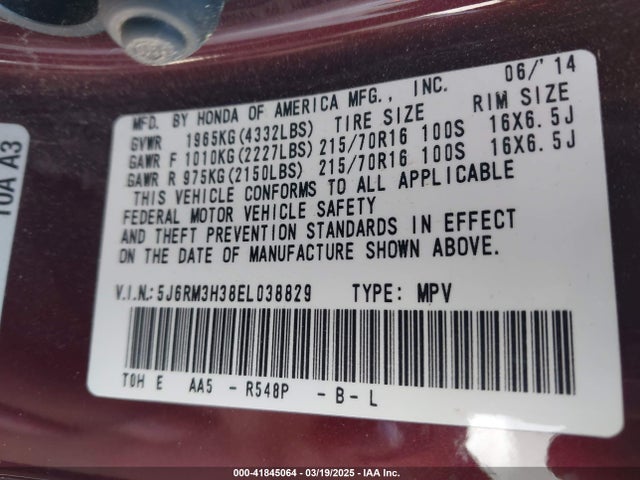 5J6RM3H38EL038829 Honda CR-V LX