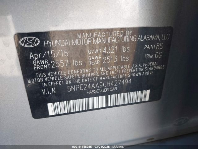 5NPE24AA9GH427494 Hyundai SONATA ECO