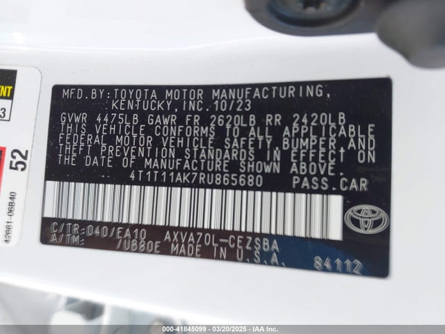 4T1T11AK7RU865680 Toyota CAMRY SE