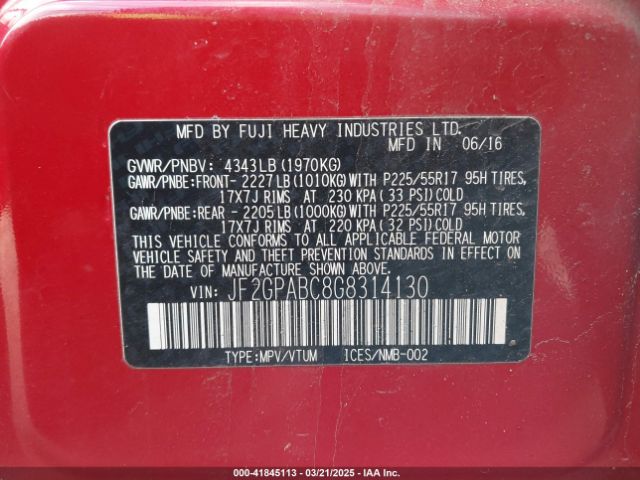 JF2GPABC8G8314130 Subaru Crosstrek 2.0i Premium