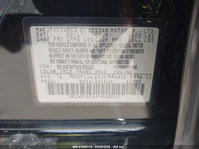 3N1AB7AP6HY268543 Nissan SENTRA SV