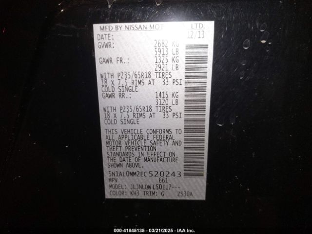 5N1AL0MM2EC520243 Infiniti QX60