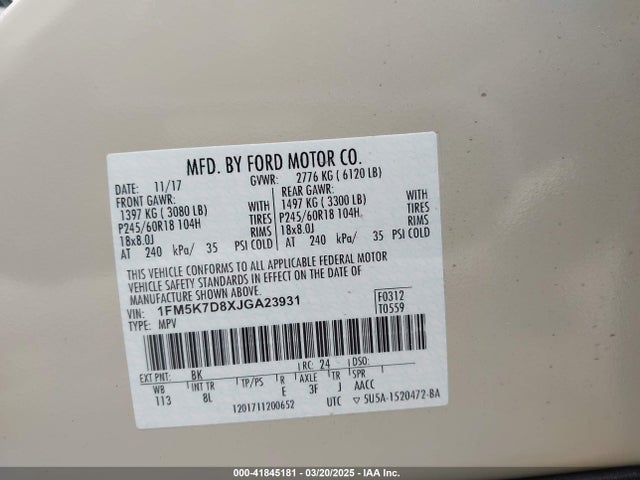 Ford EXPLORER XLT 2018 1FM5K7D8XJGA23931 Image 9