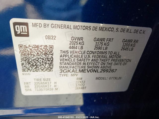 3GKALMEV0NL299267 GMC Terrain Fwd Sle