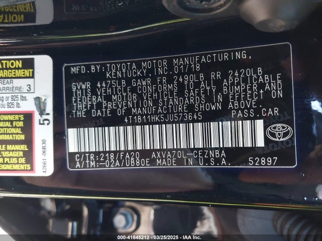 4T1B11HK5JU573645 Toyota CAMRY LE