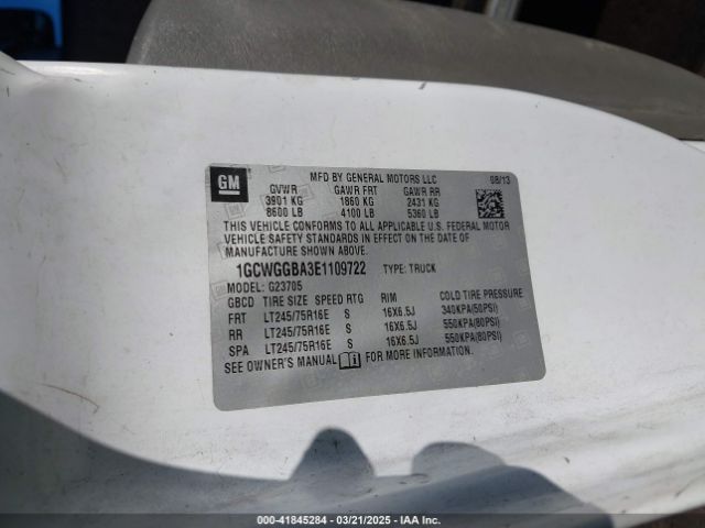 1GCWGGBA3E1109722 Chevrolet Express 2500 Work Van