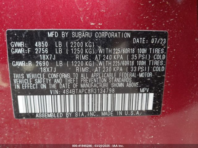 4S4BTAPC8R3134798 Subaru Outback Touring