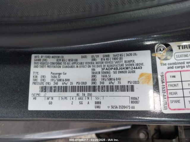 3FADP4BJ6KM124449 Ford FIESTA SE