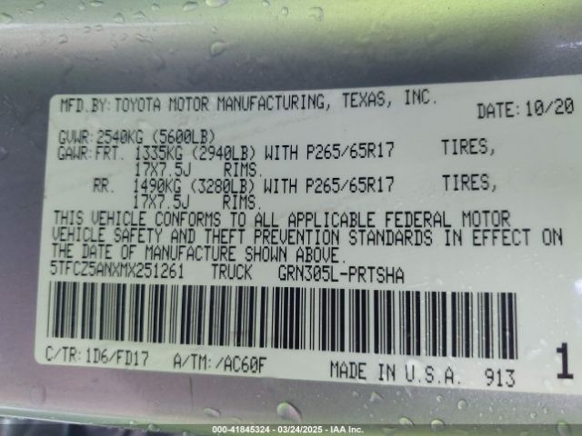 5TFCZ5ANXMX251261 Toyota Tacoma Trd Sport