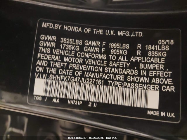 SHHFK7G47JU227161 Honda Civic Sport