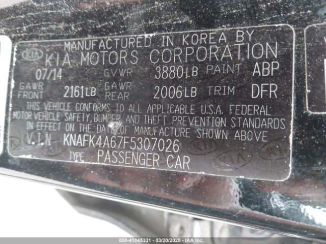 KNAFK4A67F5307026 KIA FORTE LX