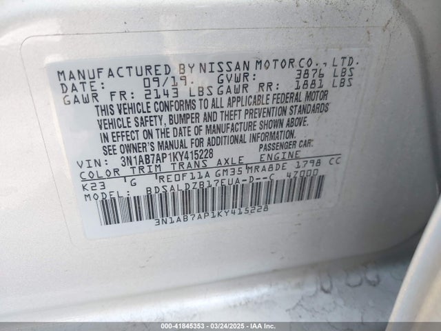 Nissan SENTRA SV 2019 3N1AB7AP1KY415228 Image 9