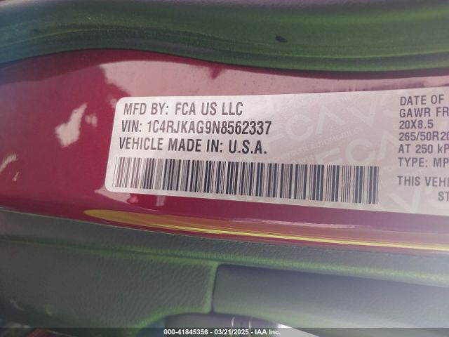 1C4RJKAG9N8562337 Jeep Grand Cherokee L Altitude 4x4