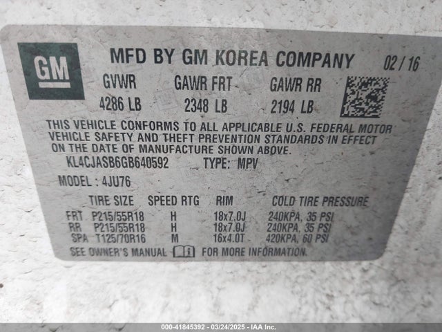 KL4CJASB6GB640592 Buick Encore