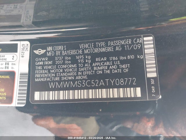 2010 MINI COOPER S WMWMS3C52ATY08772 Photo 8