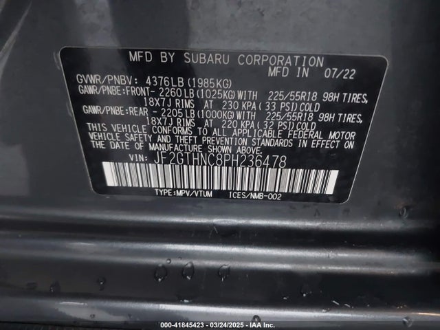 JF2GTHNC8PH236478 Subaru Crosstrek Limited