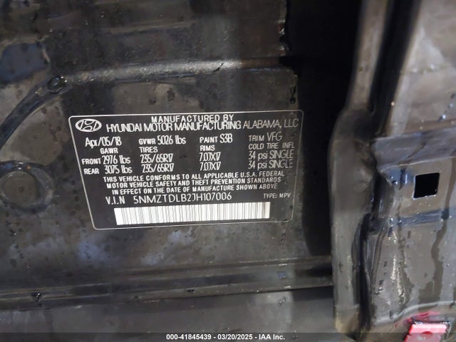 5NMZTDLB2JH107006 Hyundai Santa Fe Sport 2.4l