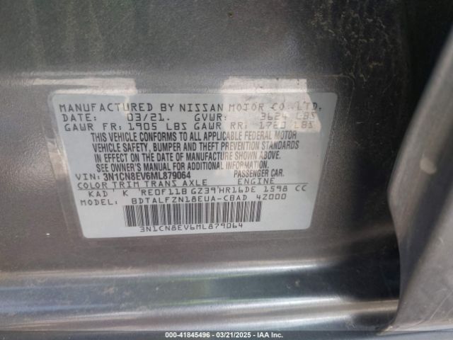 3N1CN8EV6ML879064 Nissan Versa Sv Xtronic Cvt