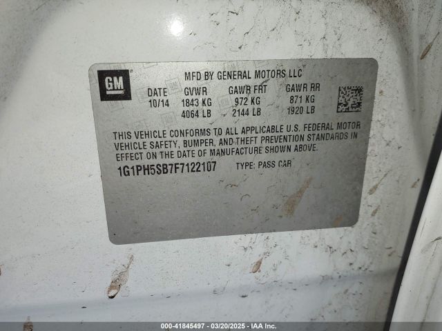 1G1PH5SB7F7122107 Chevrolet Cruze Eco Auto