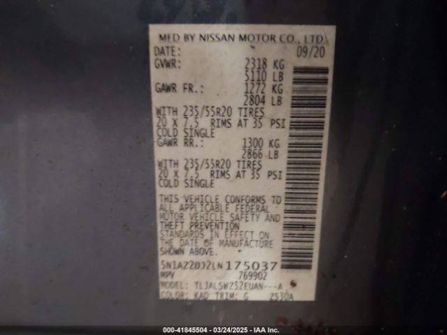 5N1AZ2DJ2LN175037 Nissan Murano Platinum Fwd