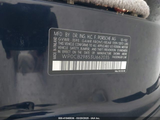 2003 PORSCHE BOXSTER WP0CB29853U662035 Photo 8