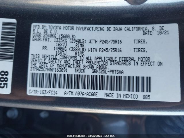 3TMAZ5CN4NM163091 Toyota Tacoma Sr5 V6