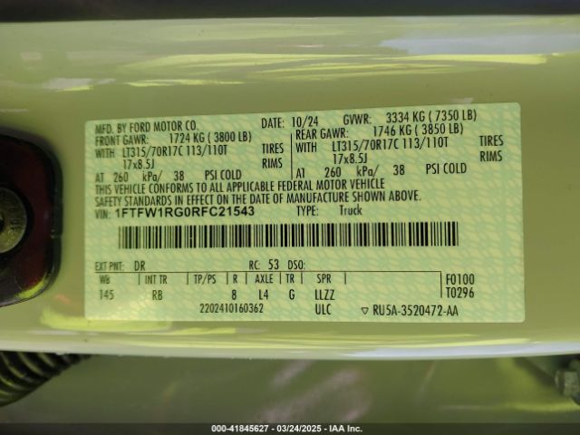 1FTFW1RG0RFC21543 Ford F-150 Raptor