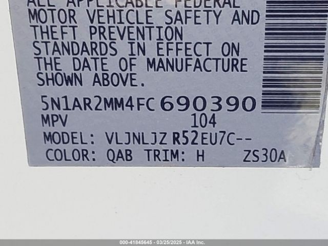 5N1AR2MM4FC690390 Nissan Pathfinder Platinum