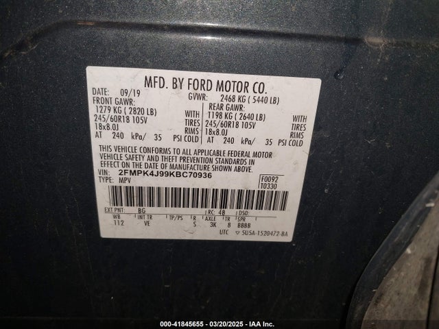 2FMPK4J99KBC70936 Ford EDGE SEL